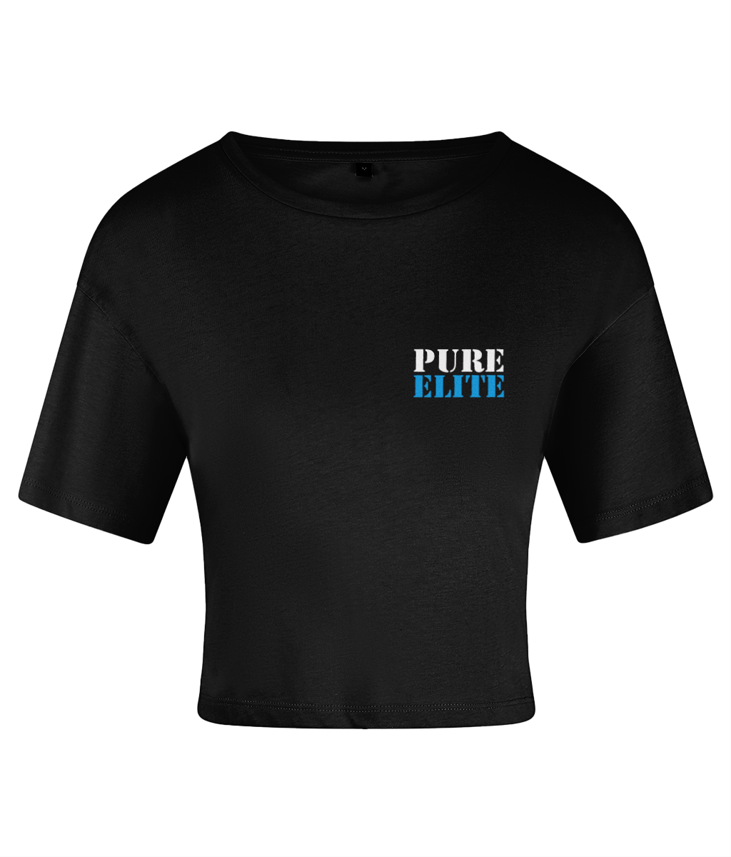 Women's Crop Top Pure Elite Text White & Blue Logo